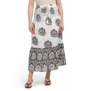 NEW Zoey & Leelo Printed Black & White Pull On Cotton Blend Maxi Skirt Large